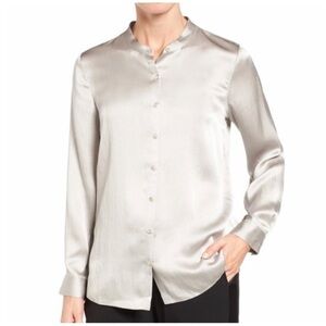Eileen Fisher Hammered-Silk Mandarin-Collar Blouse